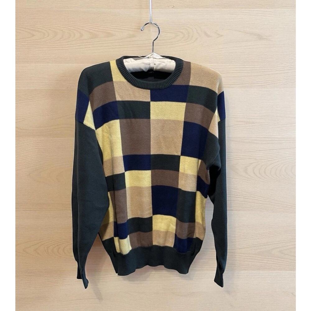Vintage‎ Orvis Sweater Mens Sz Med Men’s Colorblock Knit Cotton Green Yellow Tan